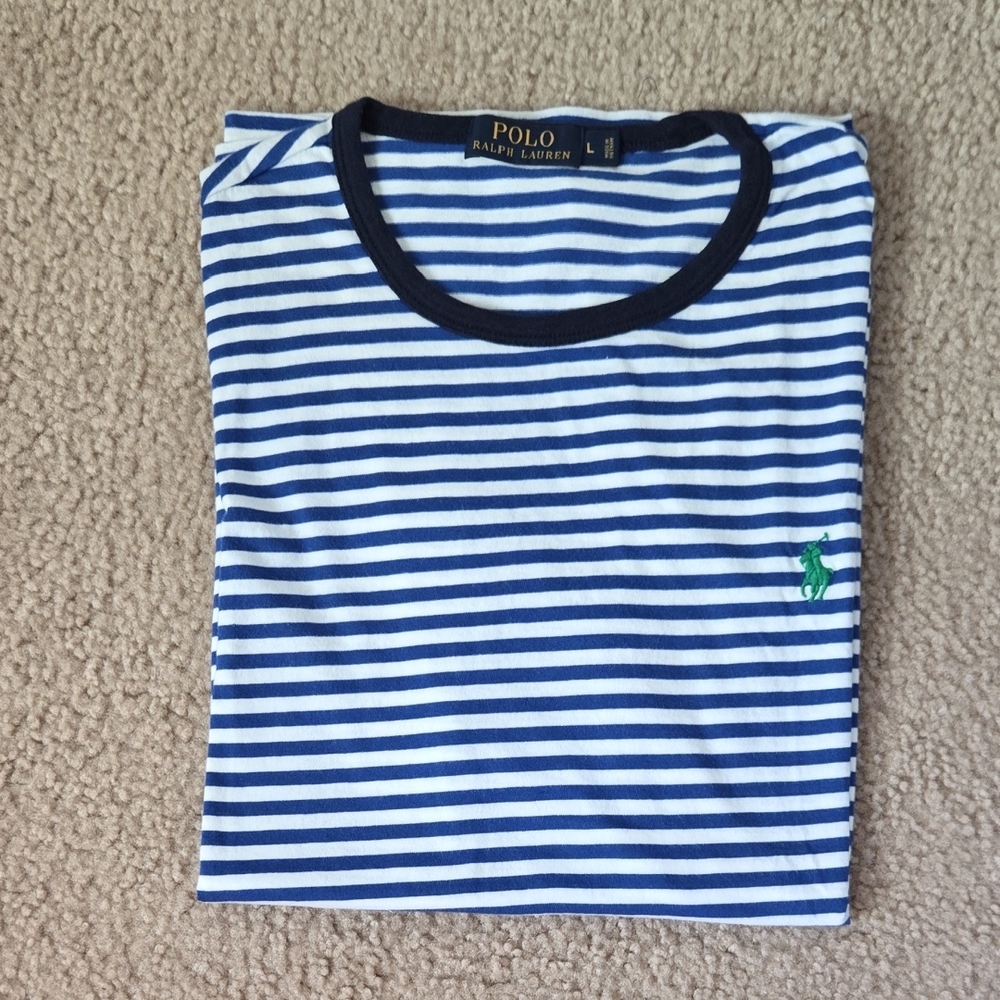 Ralph Lauren Blue and White Striped Tee